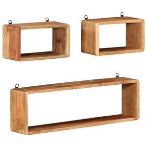 vidaXL 3 Piece Wall Cube Shelf Set Soild Acacia Wood