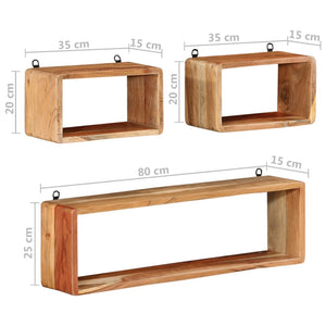 vidaXL 3 Piece Wall Cube Shelf Set Soild Acacia Wood