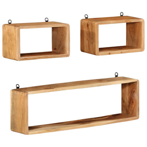 vidaXL 3 Piece Wall Cube Shelf Set Soild Acacia Wood