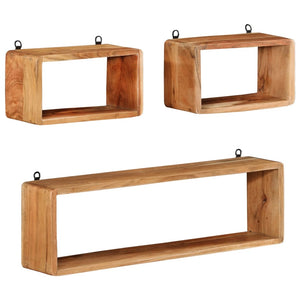 vidaXL 3 Piece Wall Cube Shelf Set Soild Acacia Wood