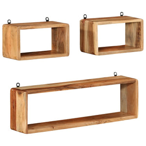 vidaXL 3 Piece Wall Cube Shelf Set Soild Acacia Wood