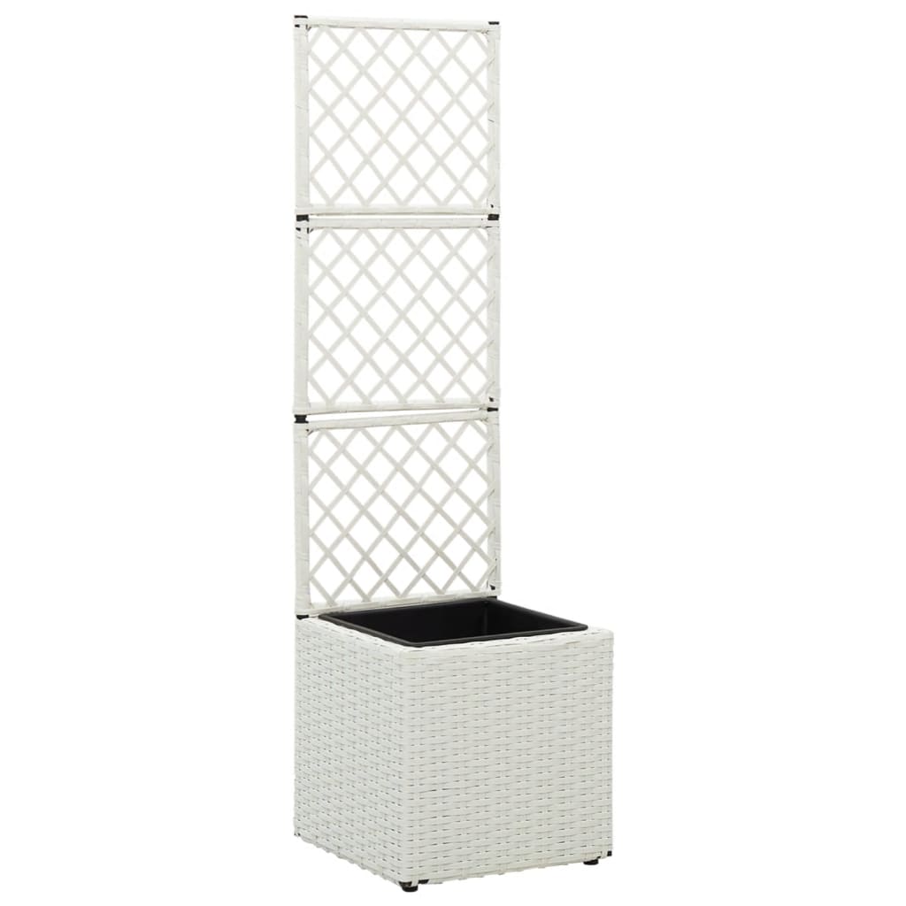 vidaXL Trellis Raised Bed with 1 Pot 30x30x107 cm Poly Rattan White