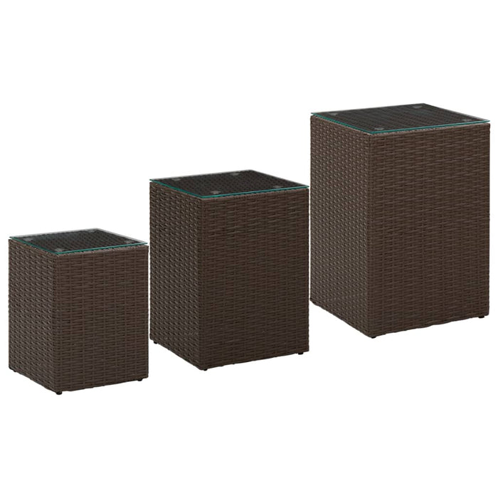 vidaXL Side Tables 3 pcs with Glass Top Brown Poly Rattan