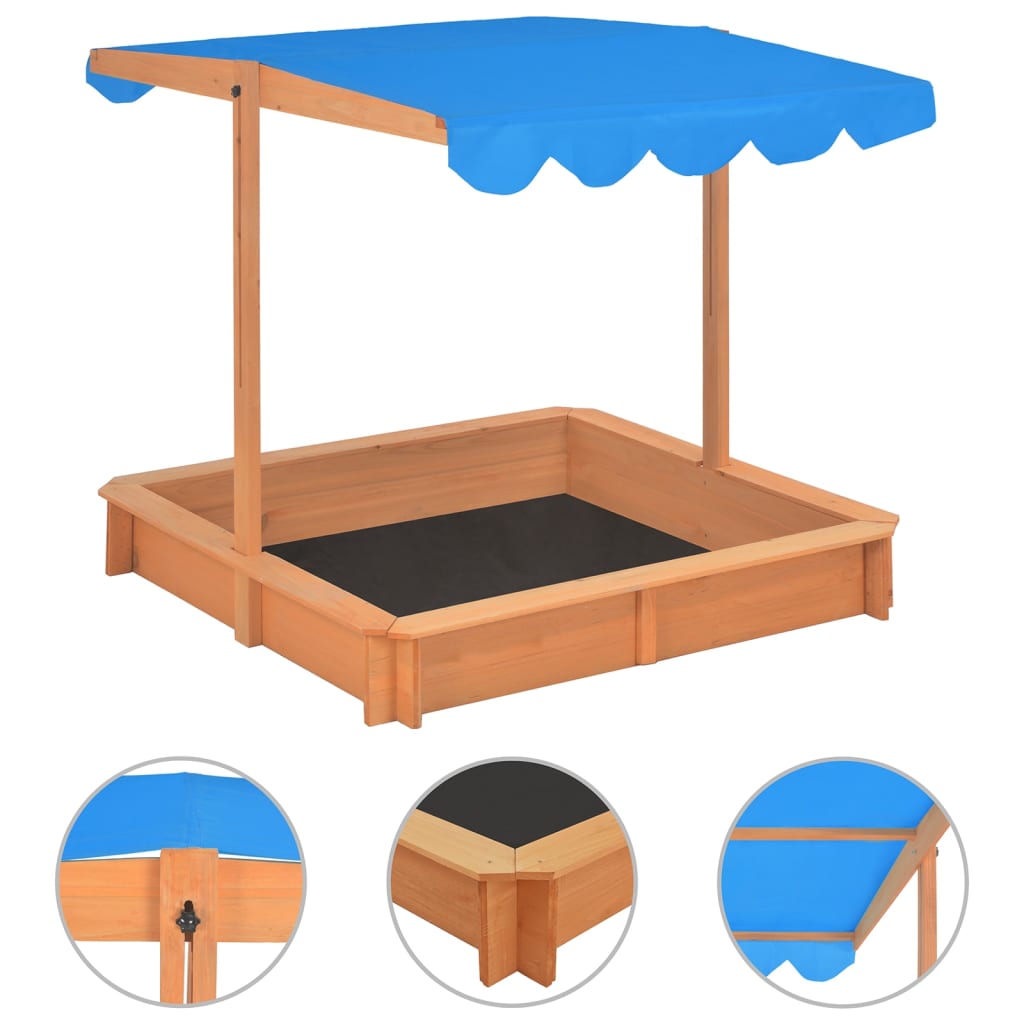 vidaXL Sandbox with Adjustable Roof Firwood 115x115x115 cm