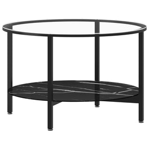 vidaXL Tea Table Black and Black Marble 70 cm Tempered Glass