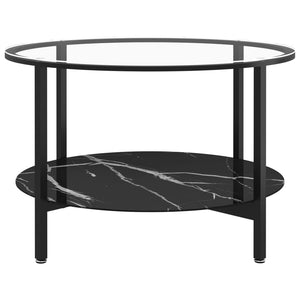 vidaXL Tea Table Black and Black Marble 70 cm Tempered Glass