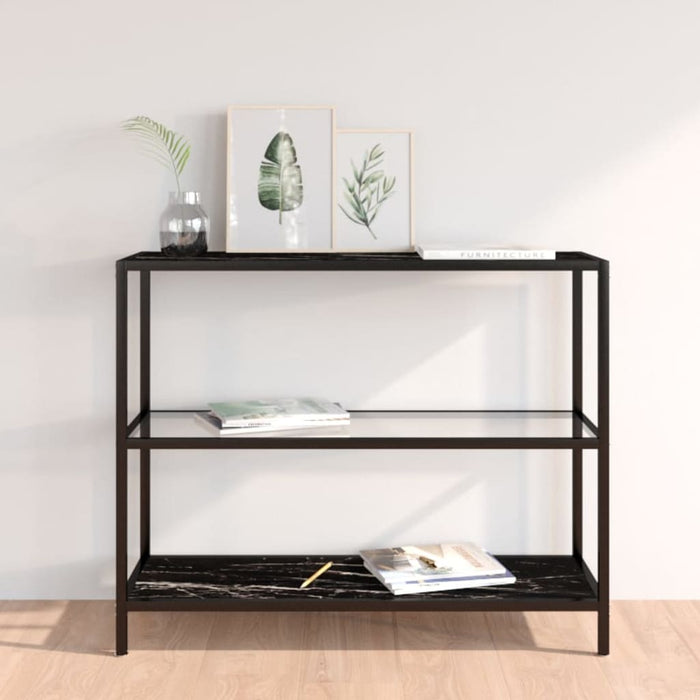 vidaXL Shelf Transparent and Black Marble 100x36x90 cm Tempered Glass