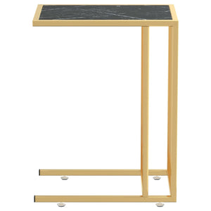 vidaXL Computer Side Table Black Marble 50x35x65 cm Tempered Glass