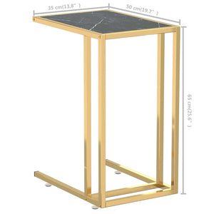 vidaXL Computer Side Table Black Marble 50x35x65 cm Tempered Glass