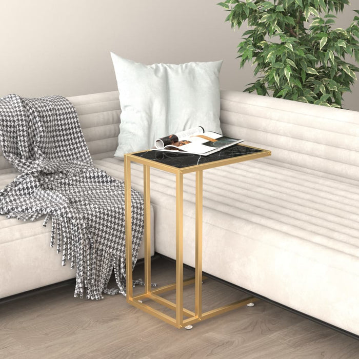 vidaXL Computer Side Table Black Marble 50x35x65 cm Tempered Glass