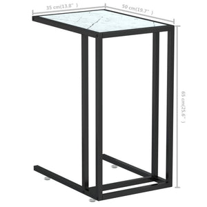 vidaXL Computer Side Table White Marble 50x35x65 cm Tempered Glass