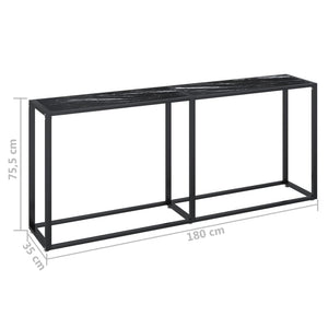 vidaXL Console Table Black Marble 180x35x75.5cm Tempered Glass