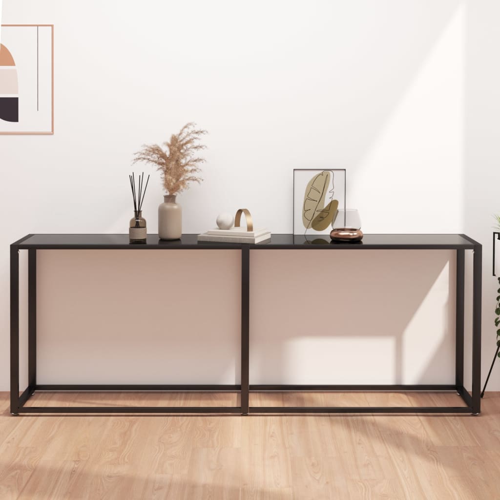 vidaXL Console Table Black 200x35x75.5cm Tempered Glass