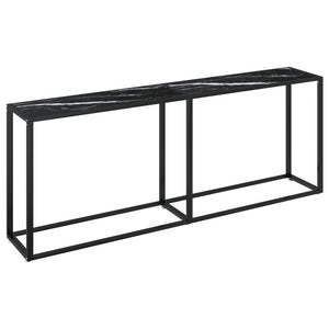 vidaXL Console Table Black Marble 200x35x75.5cm Tempered Glass