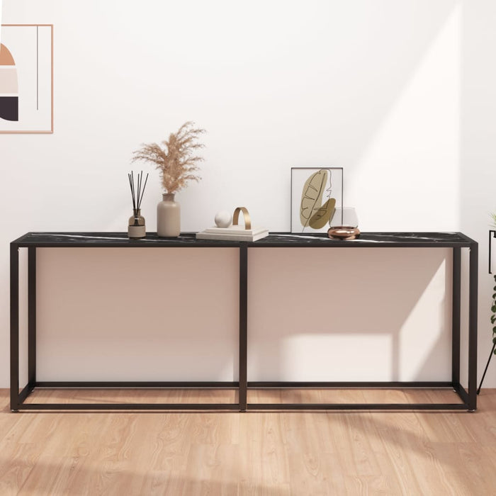 vidaXL Console Table Black Marble 200x35x75.5cm Tempered Glass