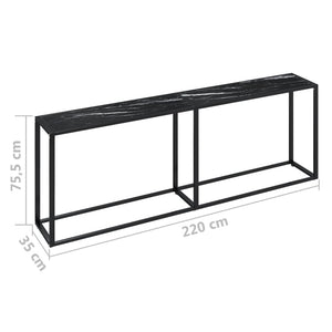 vidaXL Console Table Black Marble 220x35x75.5cm Tempered Glass