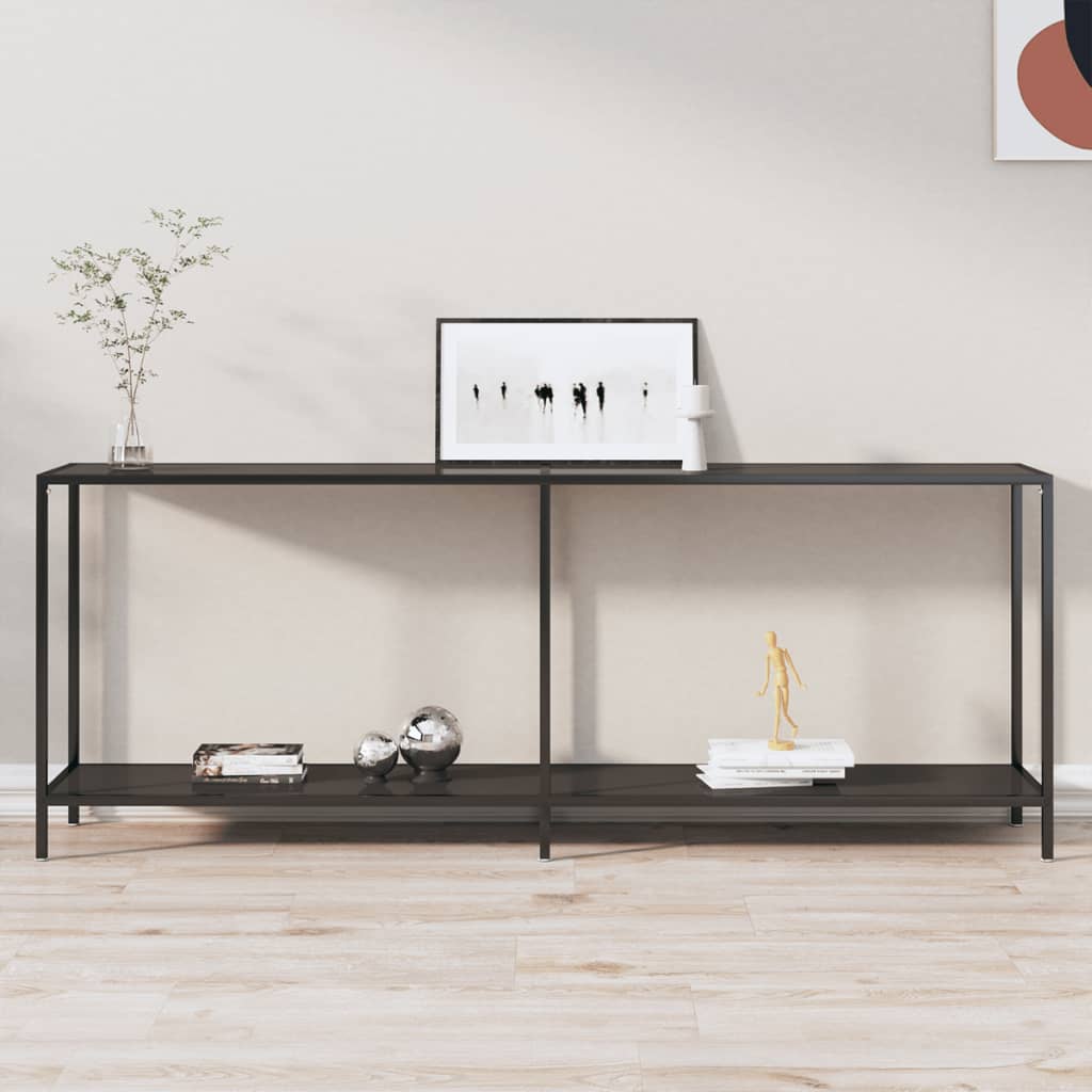 vidaXL Console Table Black 200x35x75.5 cm Tempered Glass