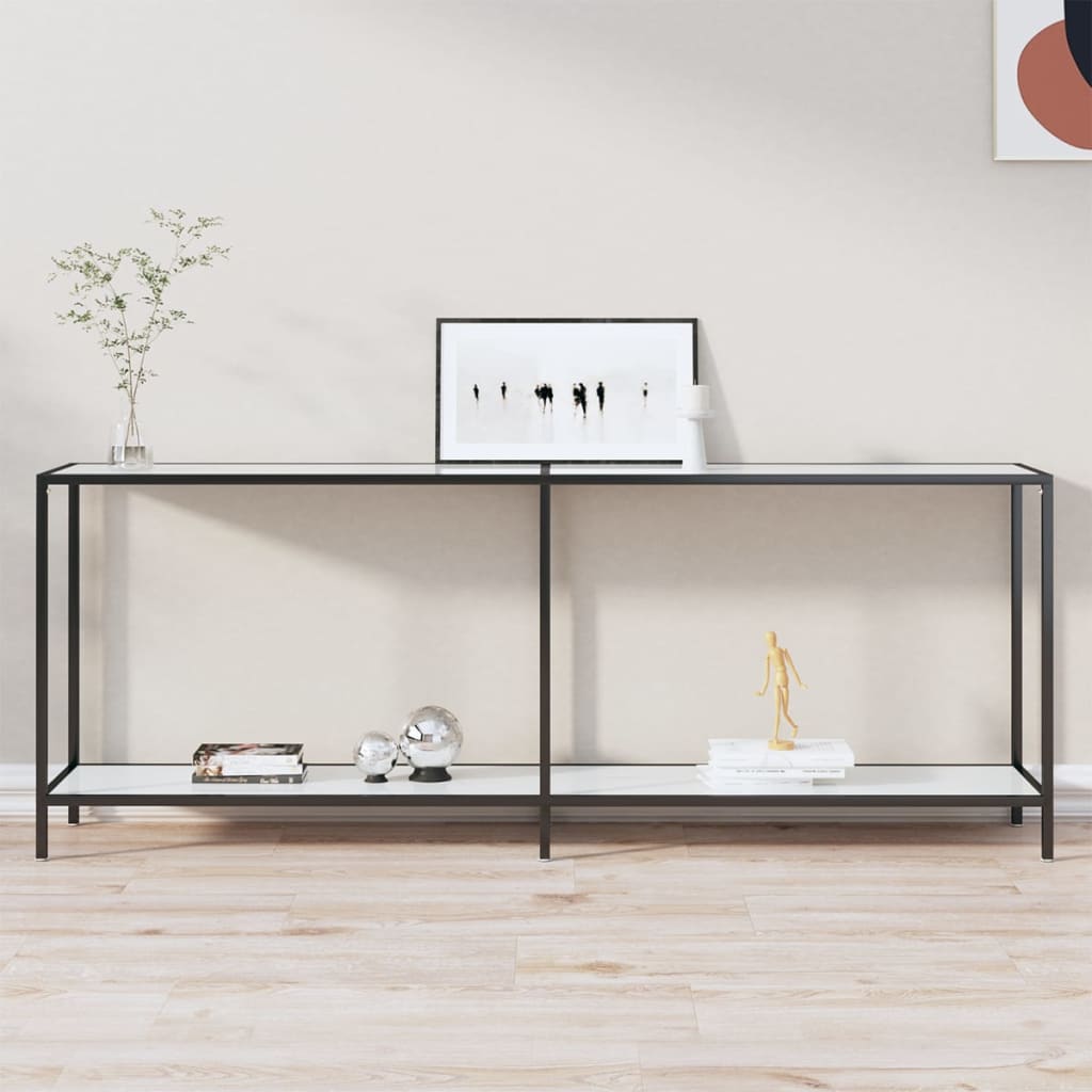 vidaXL Console Table White 200x35x75.5 cm Tempered Glass