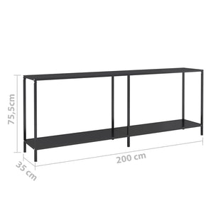 vidaXL Console Table Black 220x35x75.5 cm Tempered Glass