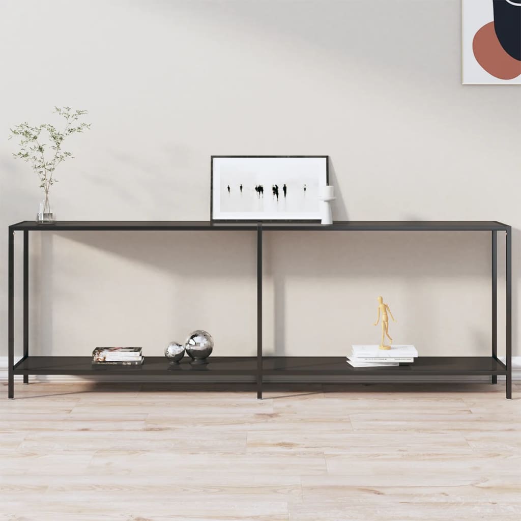 vidaXL Console Table Black 220x35x75.5 cm Tempered Glass