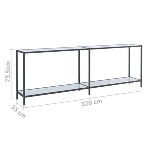 vidaXL Console Table White 220x35x75.5 cm Tempered Glass