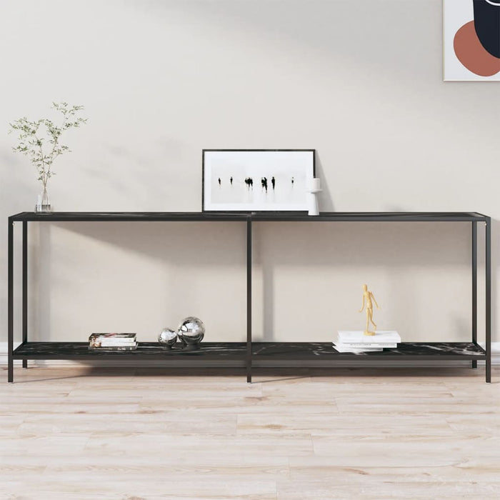 vidaXL Console Table Black 220x35x75.5 cm Tempered Glass