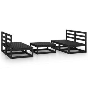 vidaXL 5 Piece Garden Lounge Set Black Solid Pinewood