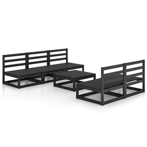 vidaXL 6 Piece Garden Lounge Set Black Solid Pinewood