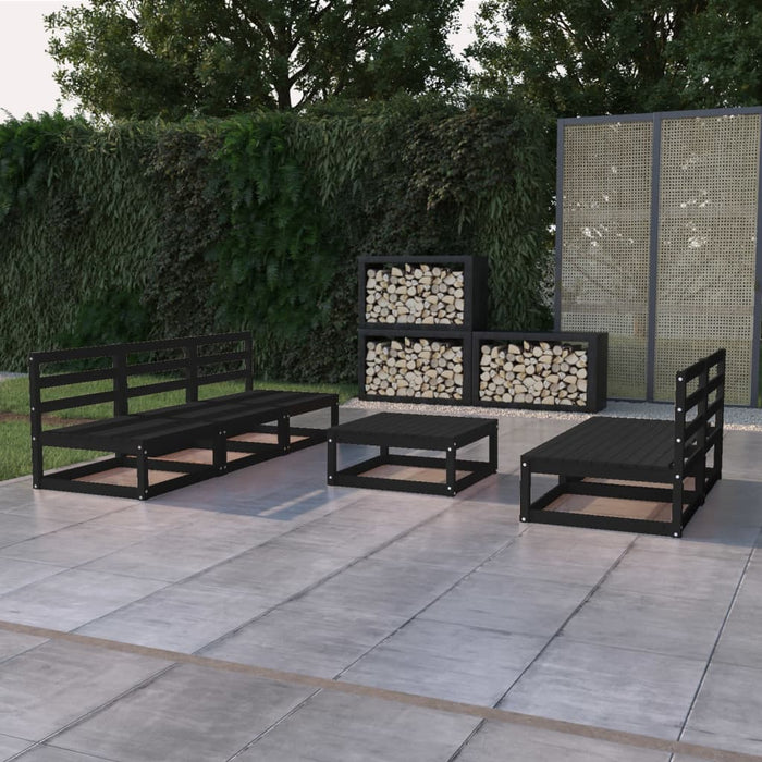 vidaXL 6 Piece Garden Lounge Set Black Solid Pinewood