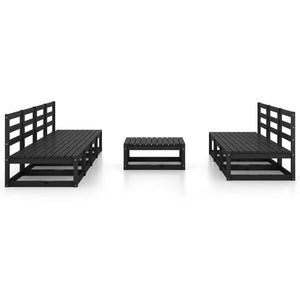 vidaXL 8 Piece Garden Lounge Set Black Solid Pinewood