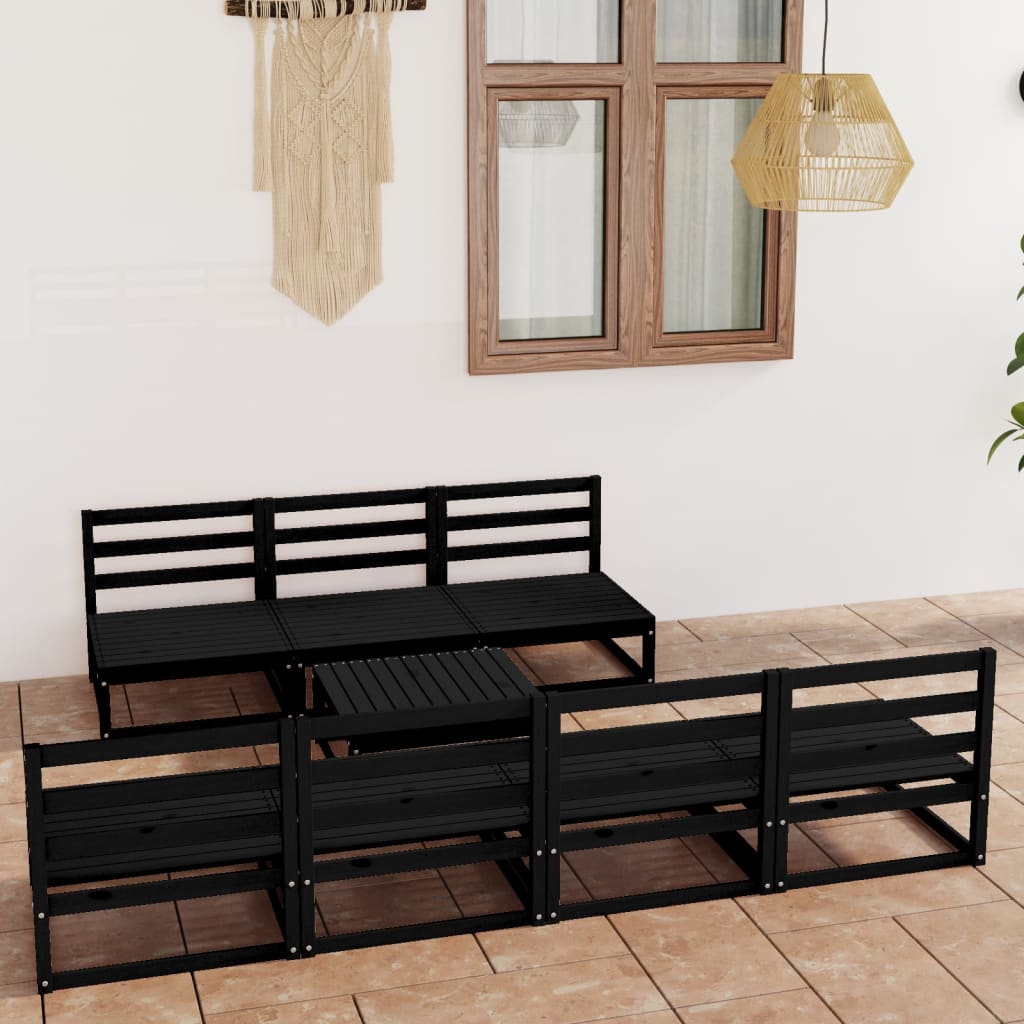 vidaXL 8 Piece Garden Lounge Set Black Solid Pinewood