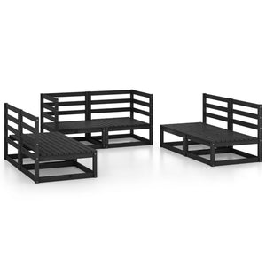 vidaXL 6 Piece Garden Lounge Set Black Solid Pinewood