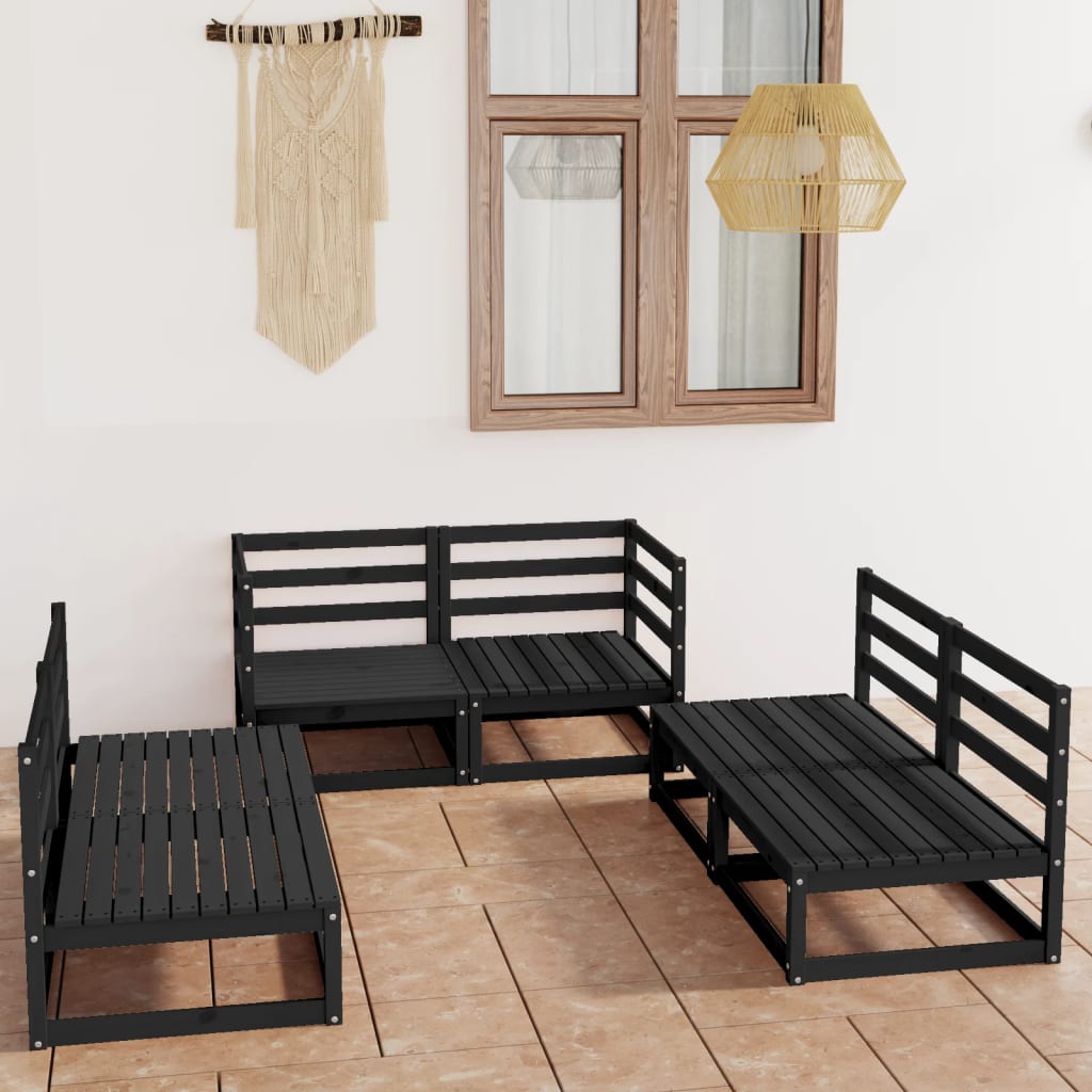 vidaXL 6 Piece Garden Lounge Set Black Solid Pinewood