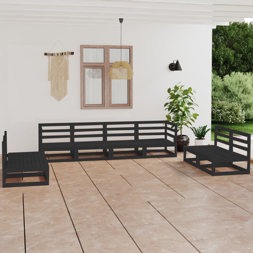 vidaXL 8 Piece Garden Lounge Set Black Solid Pinewood