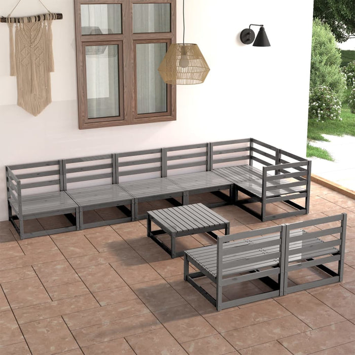 vidaXL 9 Piece Garden Lounge Set Grey Solid Pinewood