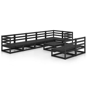 vidaXL 9 Piece Garden Lounge Set Black Solid Pinewood