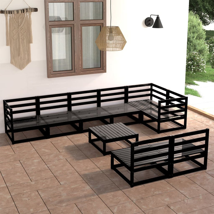 vidaXL 9 Piece Garden Lounge Set Black Solid Pinewood