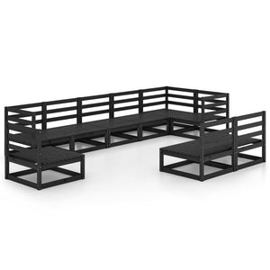 vidaXL 9 Piece Garden Lounge Set Black Solid Pinewood