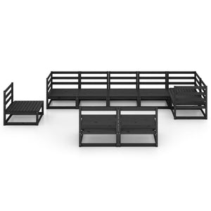 vidaXL 9 Piece Garden Lounge Set Black Solid Pinewood