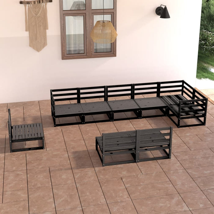 vidaXL 9 Piece Garden Lounge Set Black Solid Pinewood