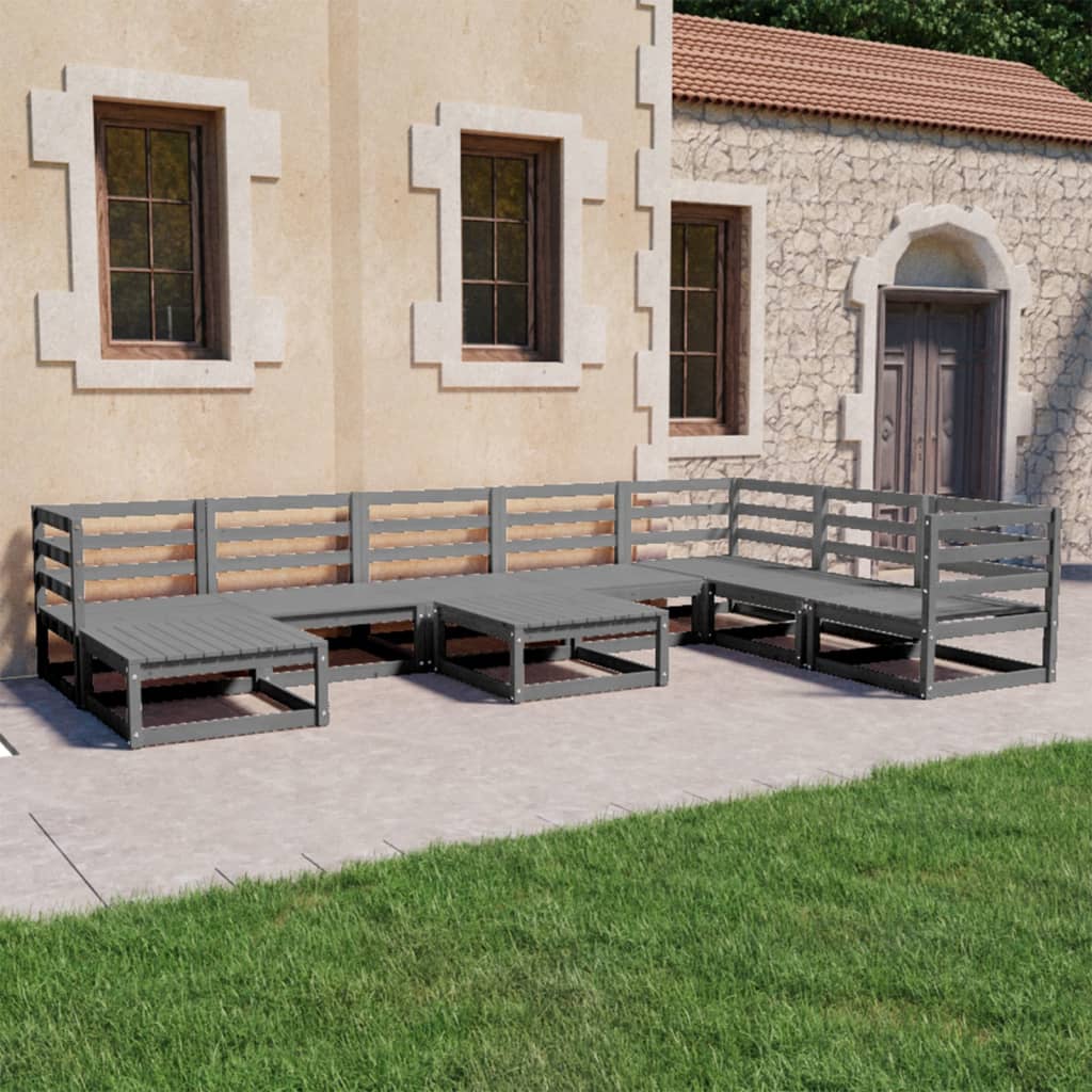 vidaXL 9 Piece Garden Lounge Set Grey Solid Wood Pine