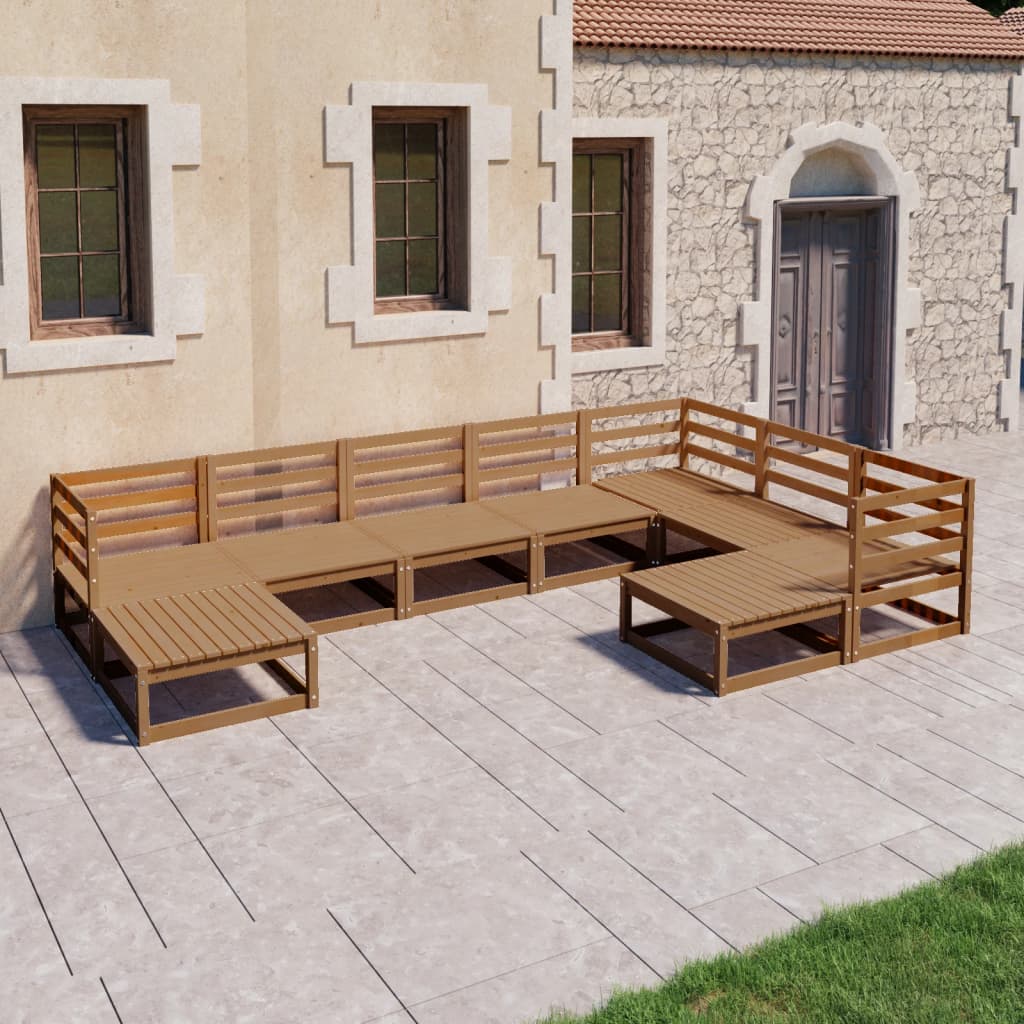 vidaXL 9 Piece Garden Lounge Set Honey Brown Solid Pinewood