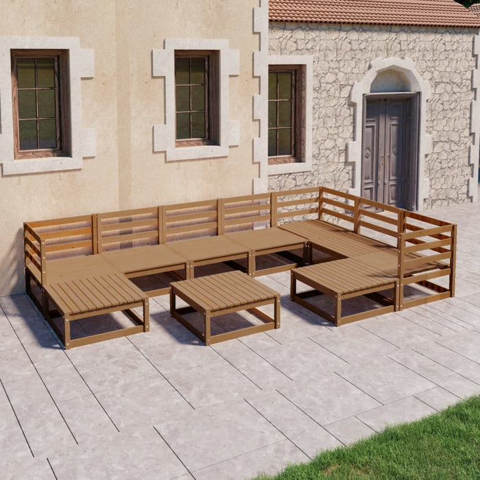 vidaXL 10 Piece Garden Lounge Set Honey Brown Solid Pinewood