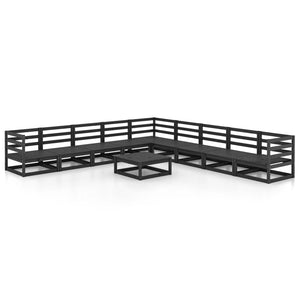 vidaXL 10 Piece Garden Lounge Set Black Solid Pinewood