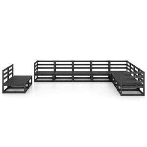 vidaXL 10 Piece Garden Lounge Set Black Solid Pinewood