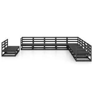 vidaXL 11 Piece Garden Lounge Set Black Solid Pinewood