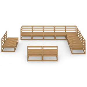 vidaXL 12 Piece Garden Lounge Set Honey Brown Solid Pinewood