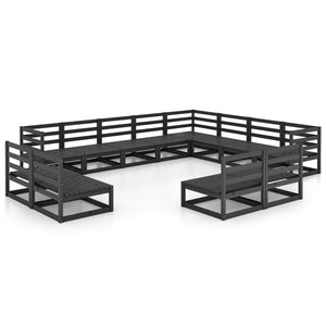 vidaXL 12 Piece Garden Lounge Set Black Solid Pinewood