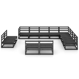 vidaXL 12 Piece Garden Lounge Set Black Solid Pinewood