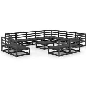 vidaXL 13 Piece Garden Lounge Set Black Solid Pinewood